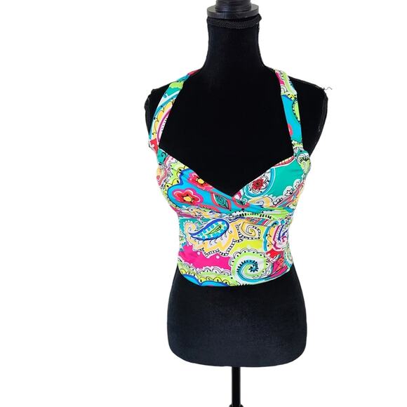 Anne Cole Tankini Top Womens Colorful Beachy Vacay Halter Swimwear Multicolor - Picture 1 of 11